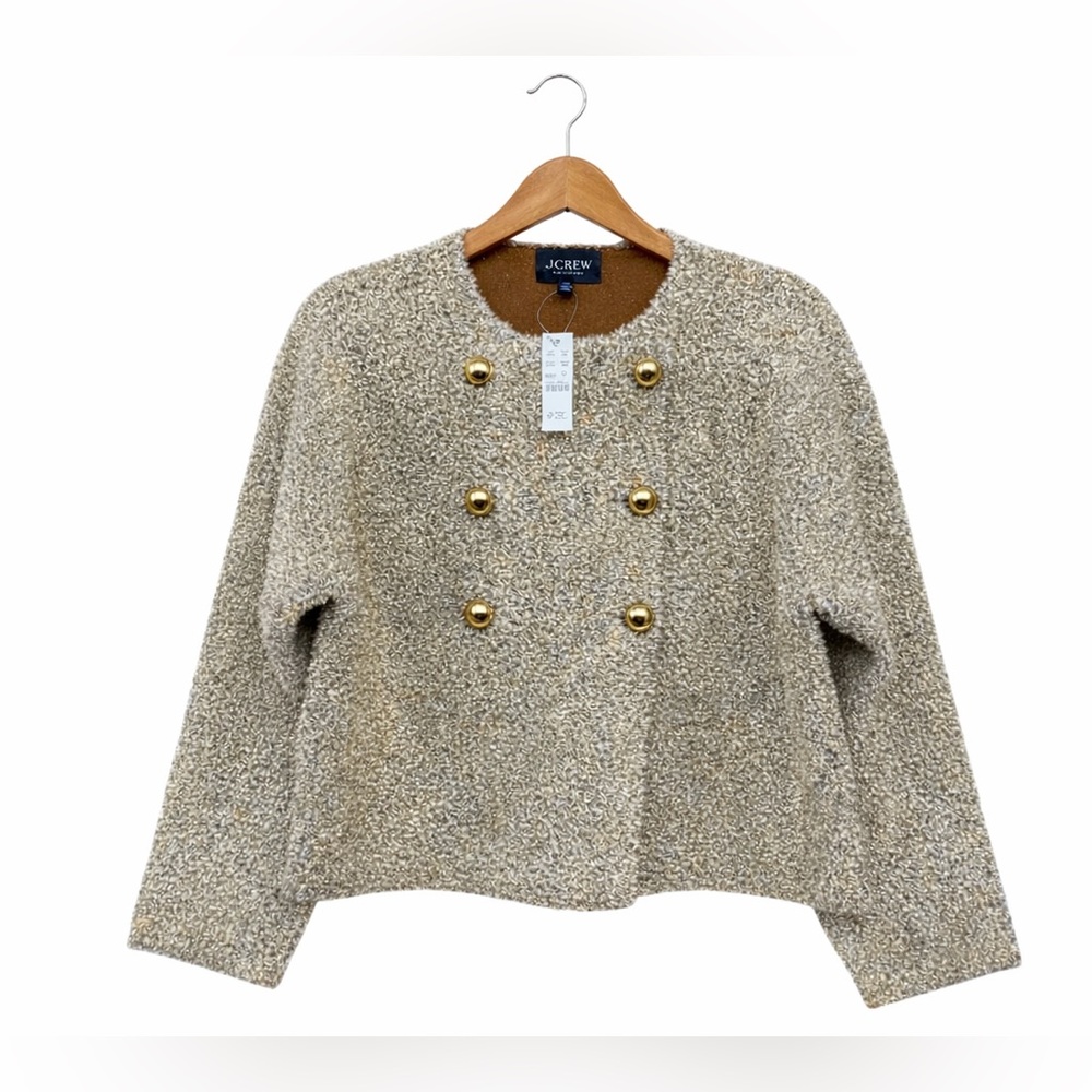 J.Crew Gold Bouclé Double Breasted Cardigan XS NWT Metallic Knit Statement